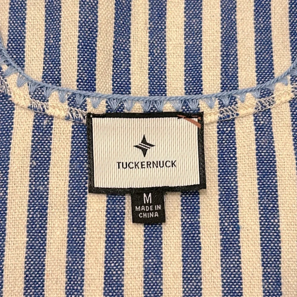 Tuckernuck Floral Embroidered Striped Sullivan Caftan Blue & White Size Medium - Picture 11 of 13